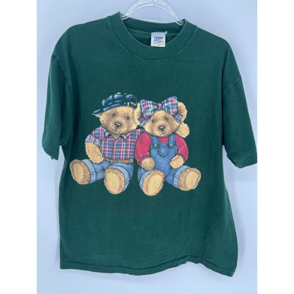 Vintage 90s Teddy Bears T-Shirt Single Stitch Women Large Green Crew Neck USA